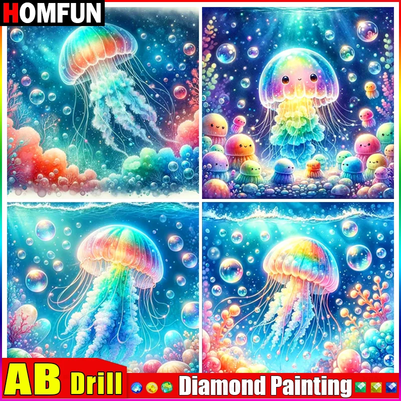 

Алмазная живопись HOMFUN AB 5d, полноразмерная/круглая картина «животная Медуза», искусственная вышивка, домашний декор