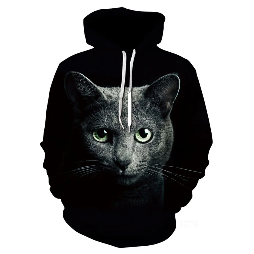 Spring and Autumn Foreign Trade Large Size New Creative Cat 3D Men's and Women's Casual Printing Loose Hooded