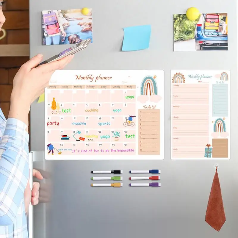 Calendario magnético para refrigerador, tablero de mensajes semanal mensual, tablero de notas multifuncional, calendario borrable con 6