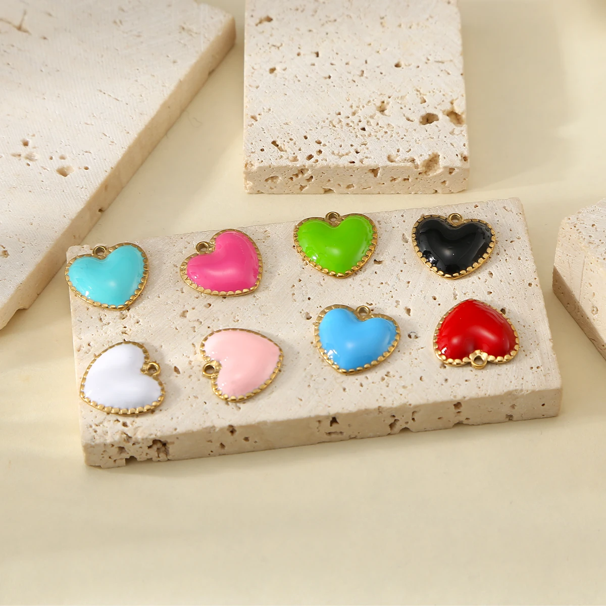 HIYEE10PcsSweet Solid Color Enamel Heart CharmsGold Scalloped Edge Pendant for Jewelry Making, Necklaces Bracelets 8 Bold Colors