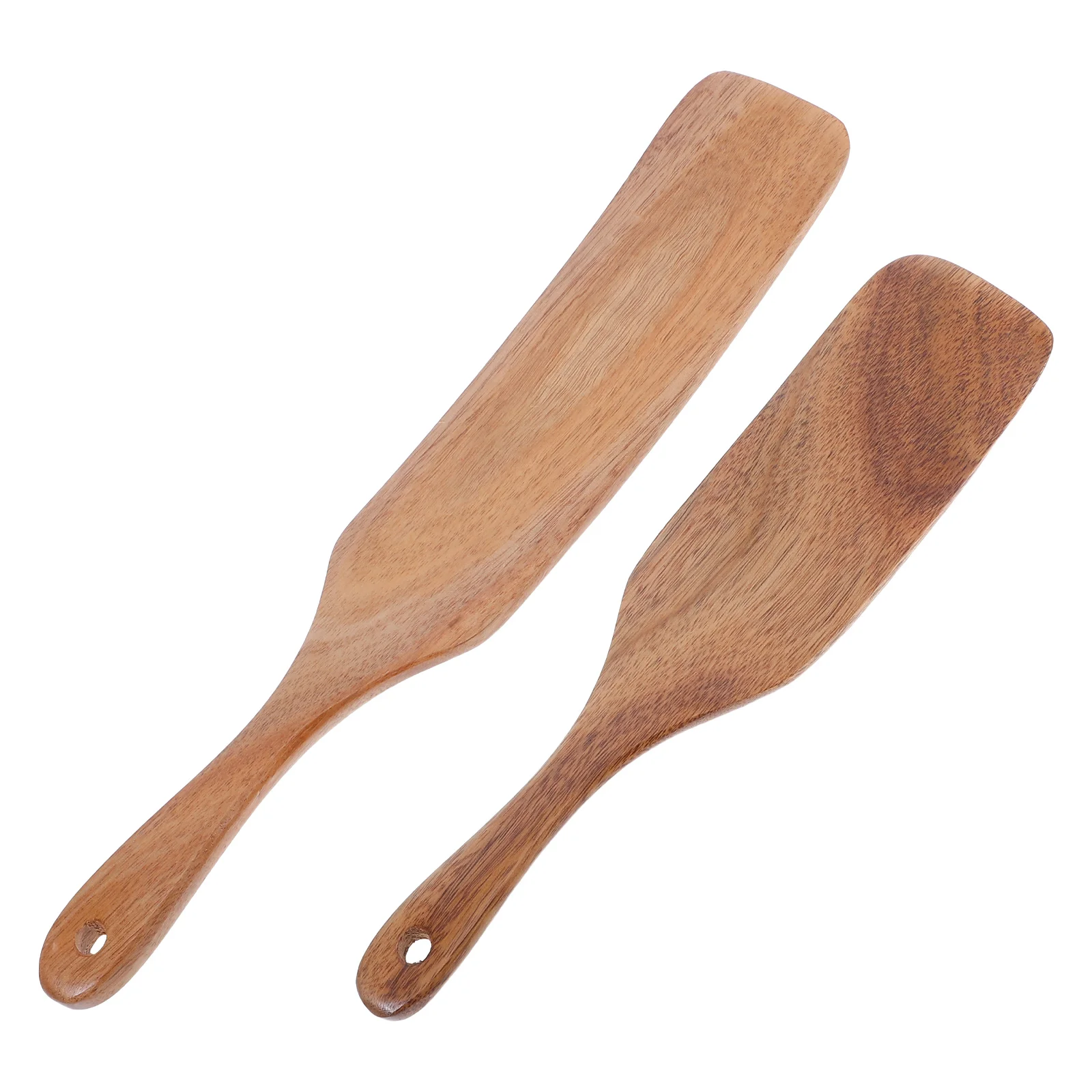 

2 Pcs Wooden Kitchen Leak Spatula Long Handle Cooking Flat Frying Tools Sourdough