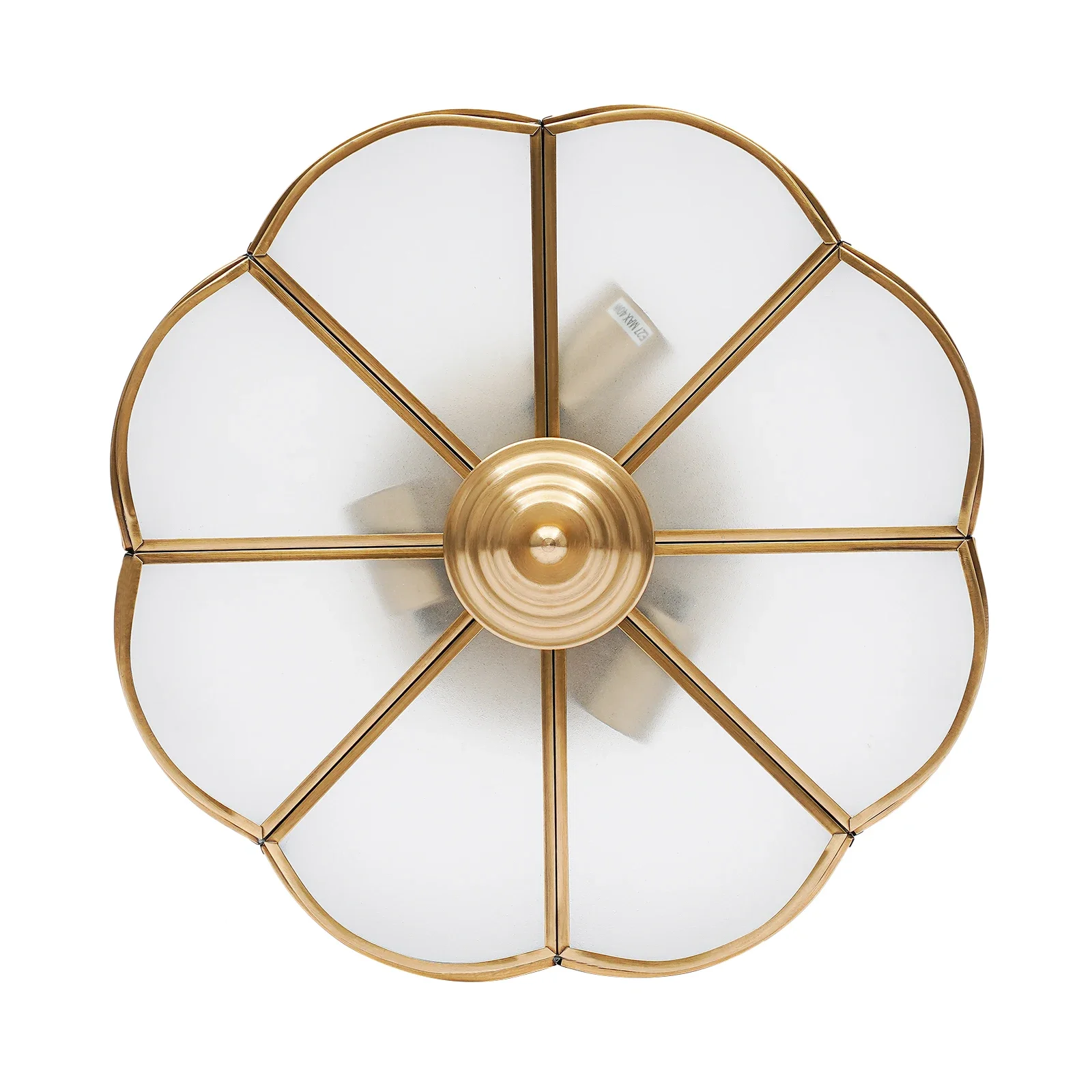 

Light luxury living room copper ceiling lamp Corridor light brass flush mount glass light,E27 Golden edged petal ceiling light