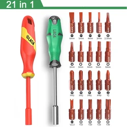 LAOA insulated injection-molded screwdriver handle, multi-function interchangeable head driver, 1/4-inch hexagonal shank screwdr