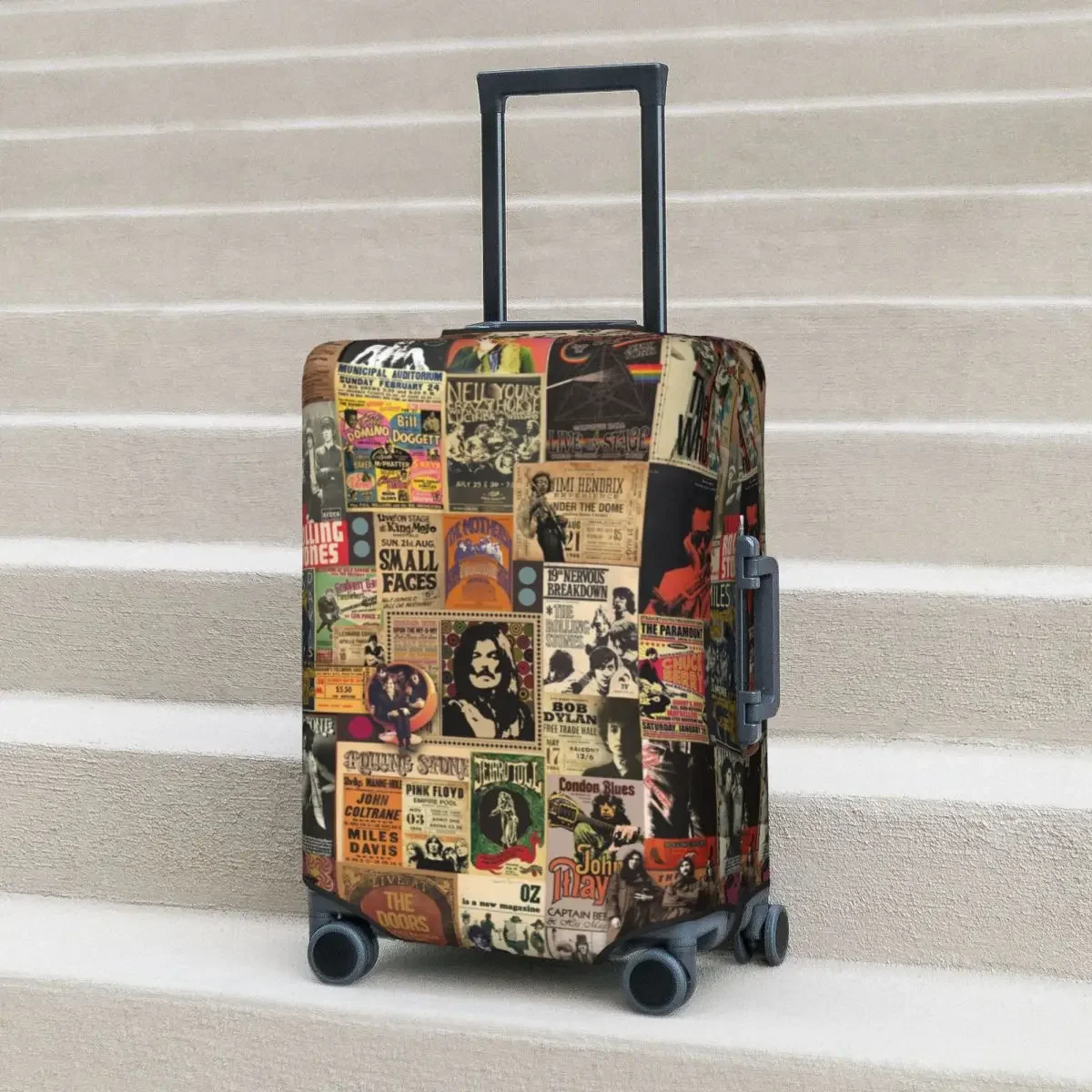 Rock N' Roll Stories Collage Suitcase Cover Music Strectch Cruise Xmas Gift Trip Protector Luggage Supplies Vacation