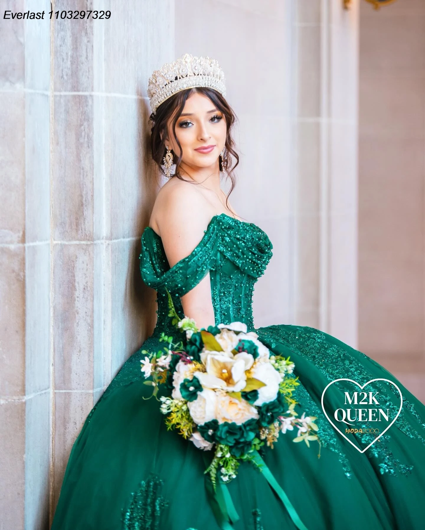 EVLAST Customized Green Quinceanera Dress Ball Gown Shiny Lace Applique Beaded Mexico Corset Sweet 16 Vestidos De 15 Anos TQD791