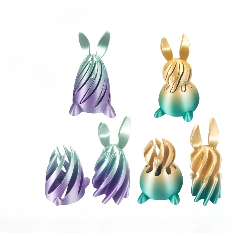 Easter Themed 3D Printed Decompression Toy Bunny Spins Through Spiral Relief Stress Push Pop Fidget Figurine Décor