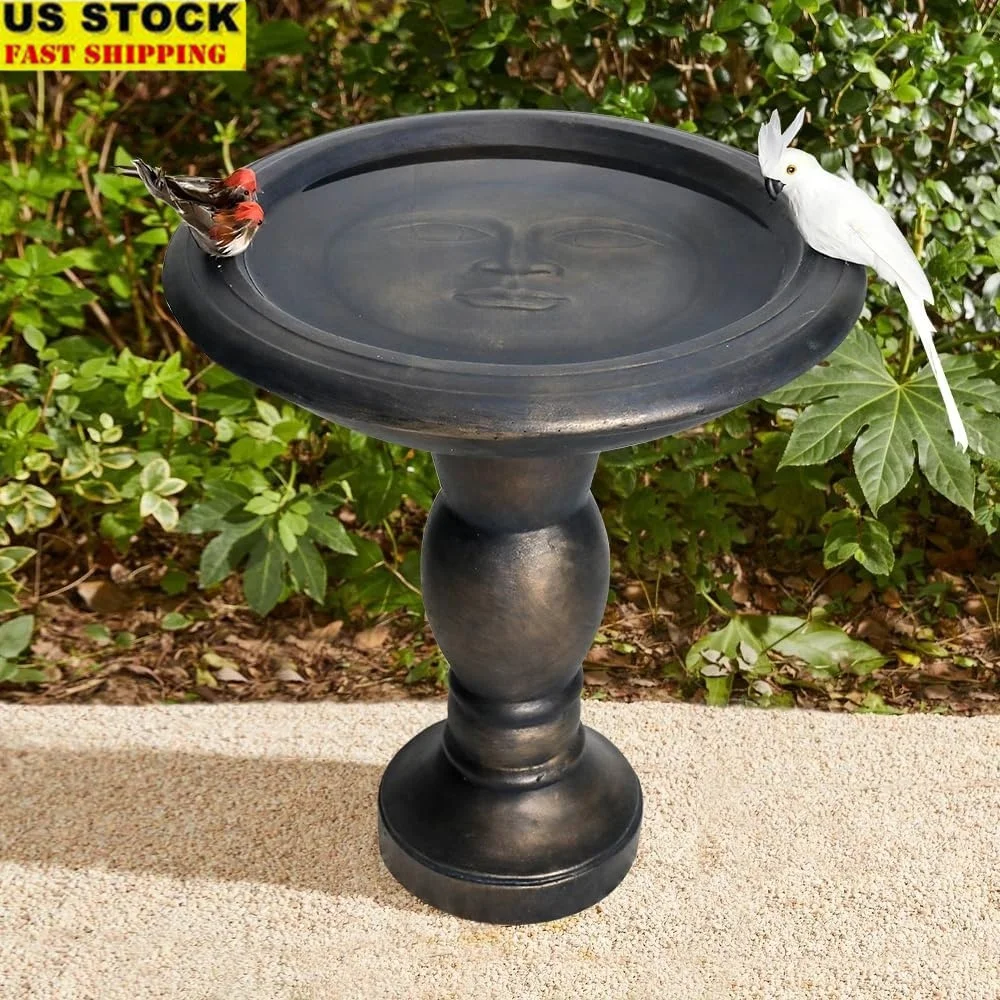 

22 Inch Fiber Reinforced Concrete Pedestal Bird Bath Fountain Outdoor Decor Durable Weather Resistant Garden Patio Backyard