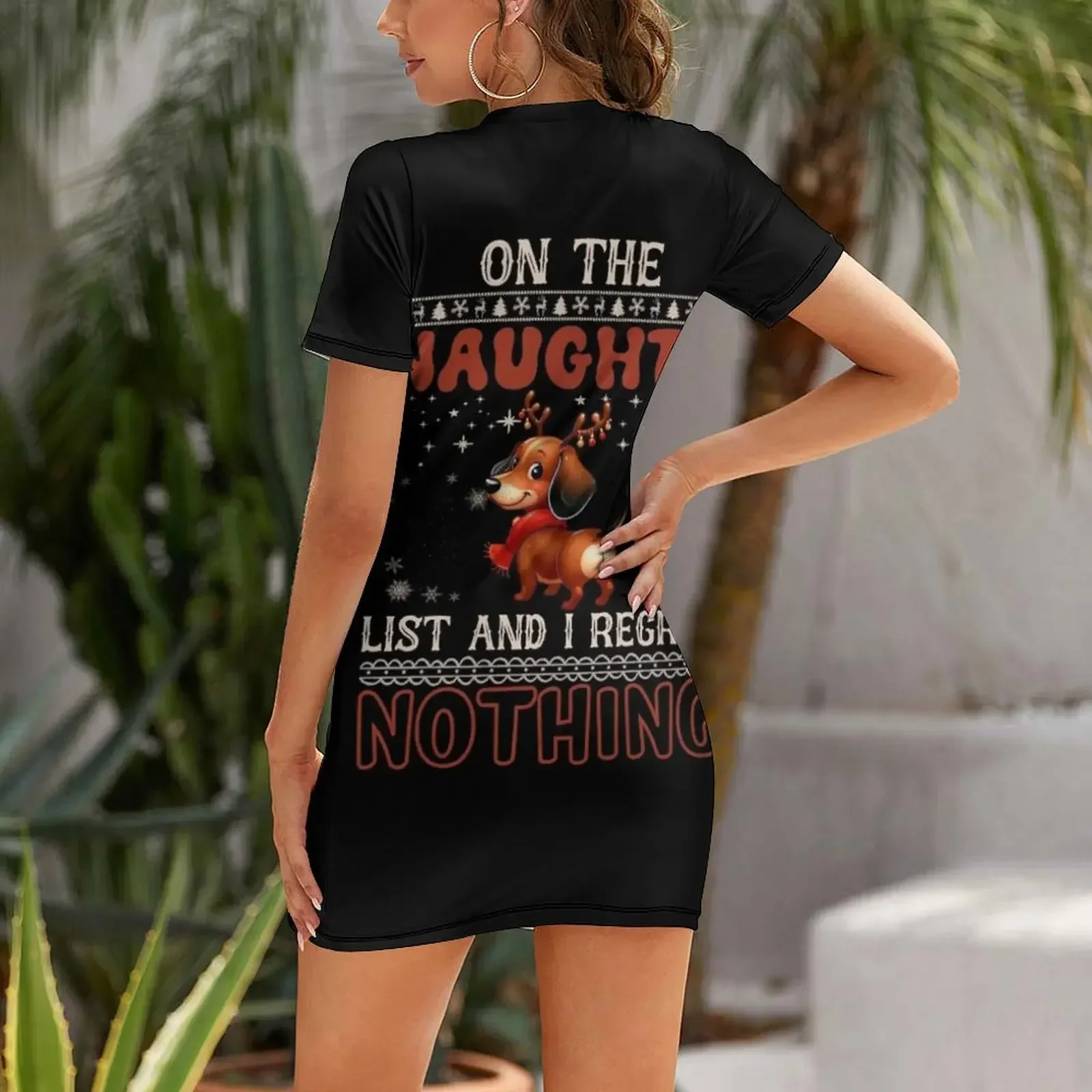 Dachshund the Naughty List: No Regrets Christmas Vibes Short-Sleeved Dress dresses for woman Beachwear Dress