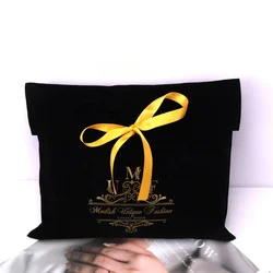 Custom Logo Printed Black Velvet Envelope Pouch Book Suit Clothes Storage Dust Luxury Flap Velvet Bag With ribbon