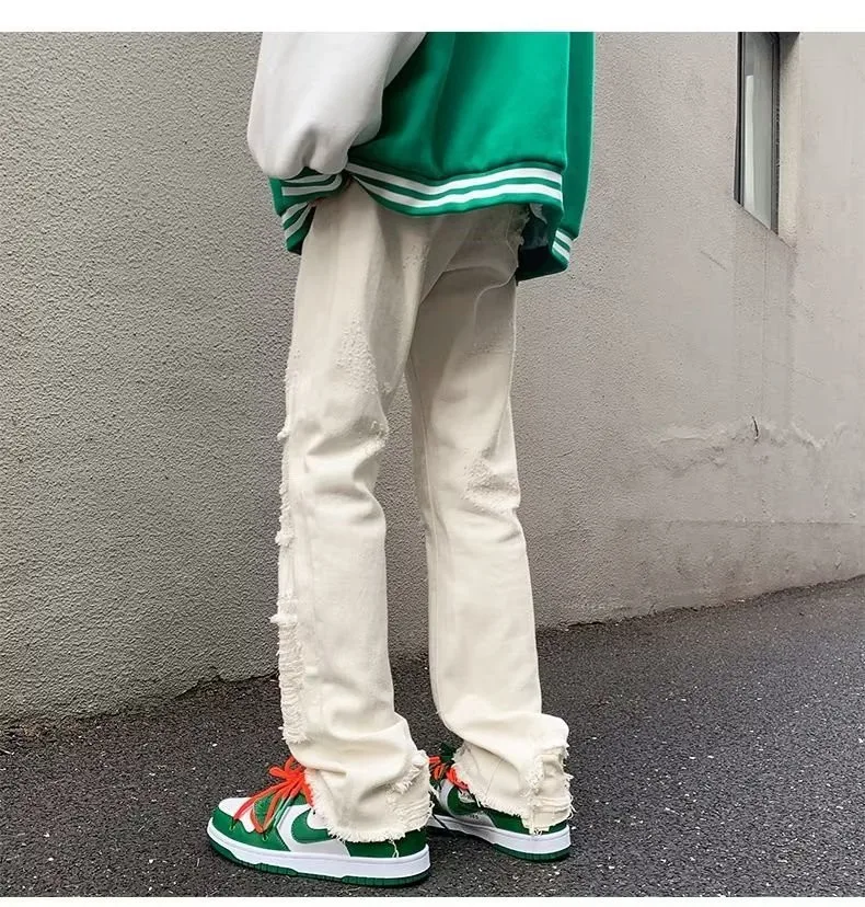 2024 spodnie y2k Streetwear weiß schlank zerrissen gestapelte Jeans Hosen für Männer Kleidung Gothic gebürstet lange Hosen Pantalones Hombre – Detail 24