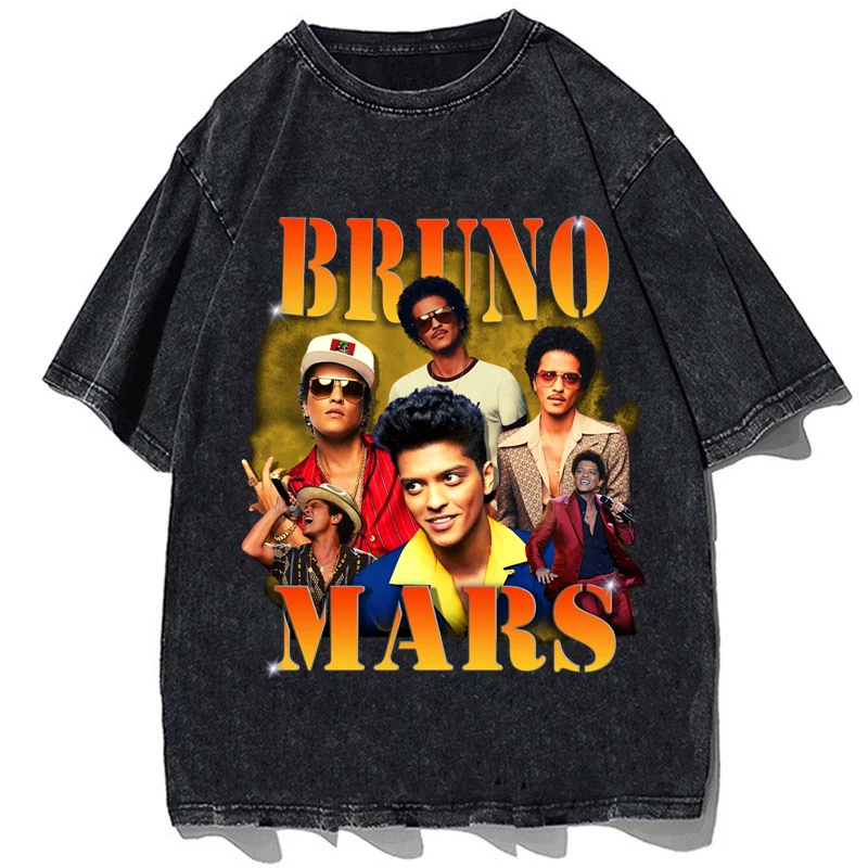 

Bruno Mars Tshirt Harajuku Black Tshirt Cotton Tops Tees Men Hip Hop Streetwear T-shirt Oversize Vintage Singer Graphic T-Shirt