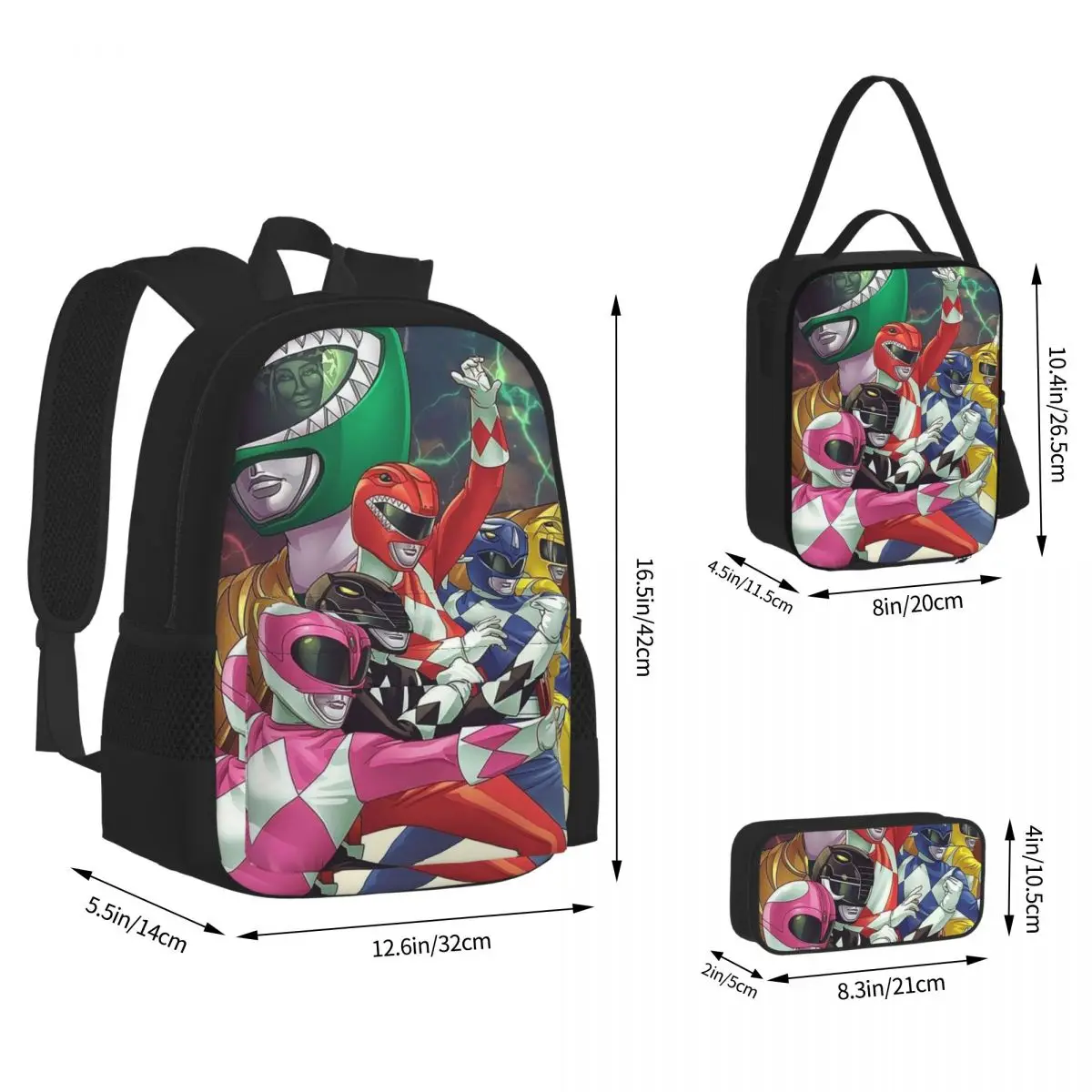 Mighty Morphin Power Ranger Backpacks Boys Girls Bookbag Students School Bags Kids Rucksack Lunch Bag Pen Bag Three-Piece Set