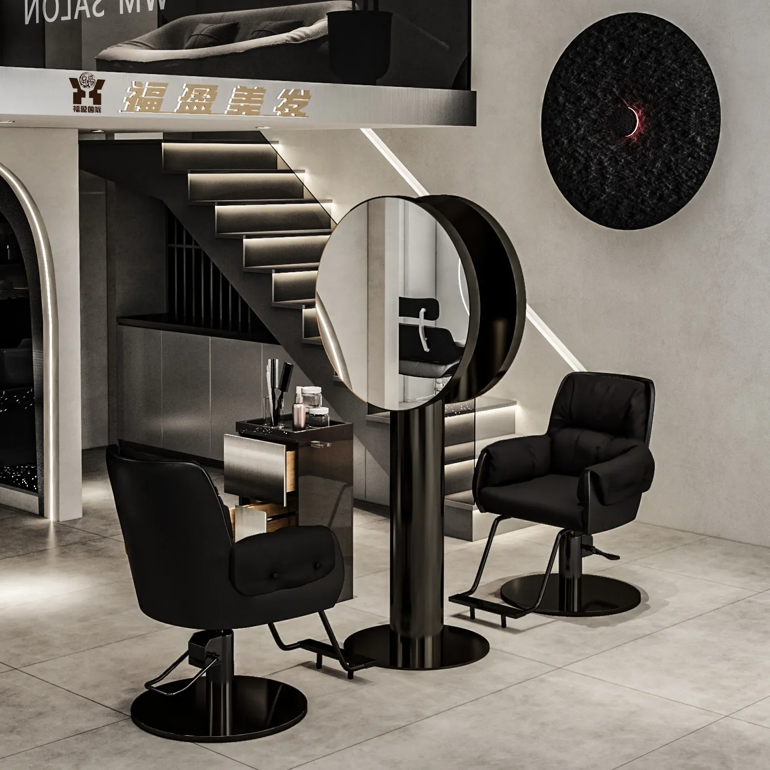 New trendy store barbershop mirror table and salon dedicated perm and dye area, hair salon mirror, double-sided floor-standing