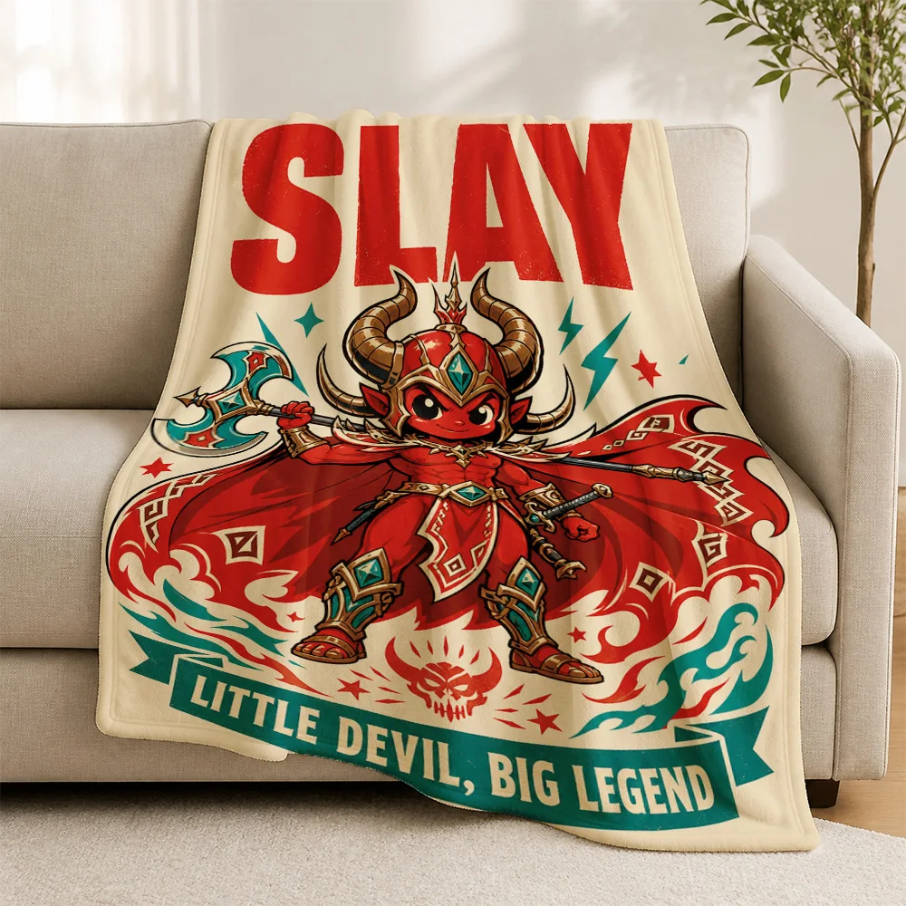 Little Devil Slay Throw Blanket Sofa Couch Decor Art Print Pop Culture Gift Demon Demon Lord Gothic Home Accent Throw Living Roo
