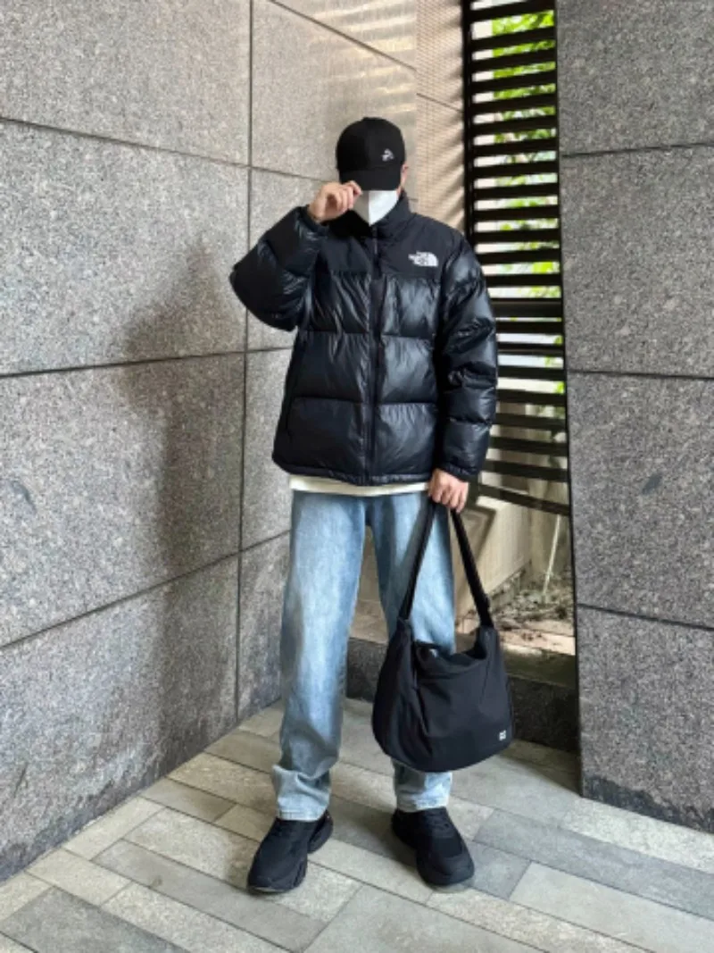 THE NORTH FACE Nuptse FW23 ONBALL Men Stowable Hood Coat Black Winter Jacket Stand Collar