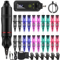 Kit de máquina de tatuaje con bolígrafo, juego de máquina de tatuaje con bolígrafo inalámbrico, agujas de cartucho de tatuaje para principiantes