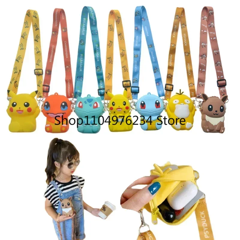 애니메이션 피카추 러블리 패션 가방 공주 작은 스토리지 실리콘 지갑 메신저 만화 피규어 모델 장난감 어린이 선물