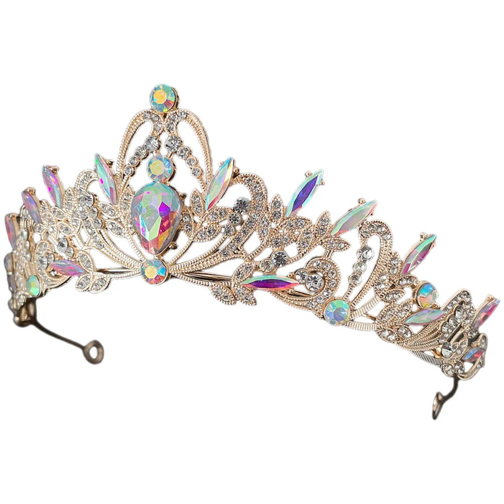 Retro Decor Crown Hair Accessory Rhinestone Elements Bridal Crowns for Women Girl Girls Tiara Colorful Reusable Headdress Miss