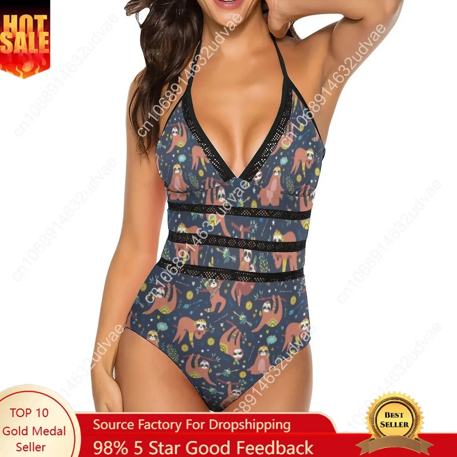 Animal Print Swimsuit Sexy Cute Sloth Backless Swimwear One-Piece Funny Swimsuits Beach Push Up Monokini