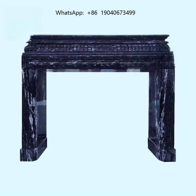 Hand Carved Black Marble Fireplace with Golden Painting   h003