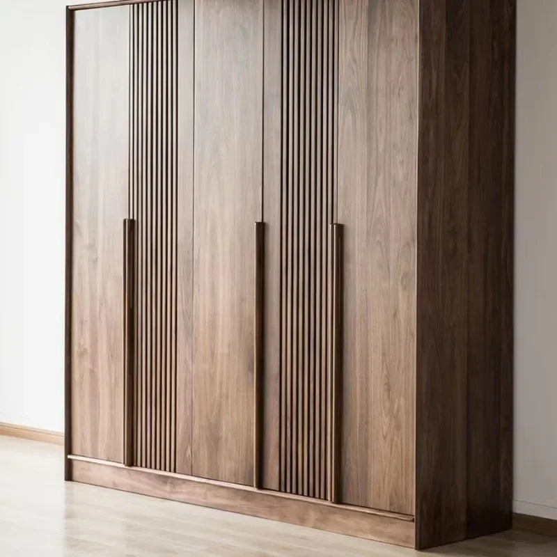 

Black walnut all solid wood door large wardrobe, Nordic modern and simple