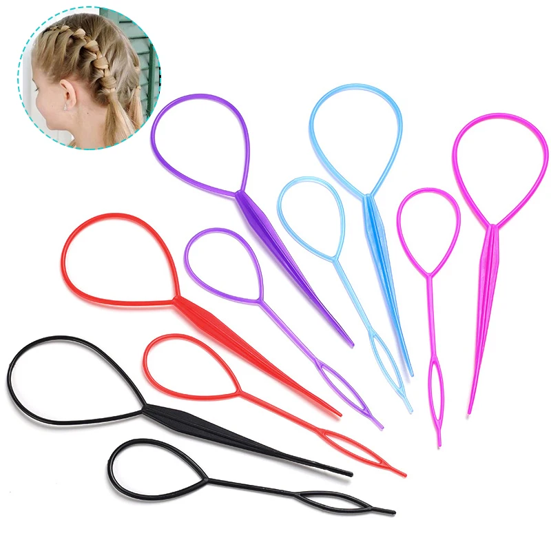 

1Set/2Pcs Small Ponytail Creator Plastic Loop Black Tail Clip Hair Braided Ponytail Maker Easy Use DIY Hair Styling Tools
