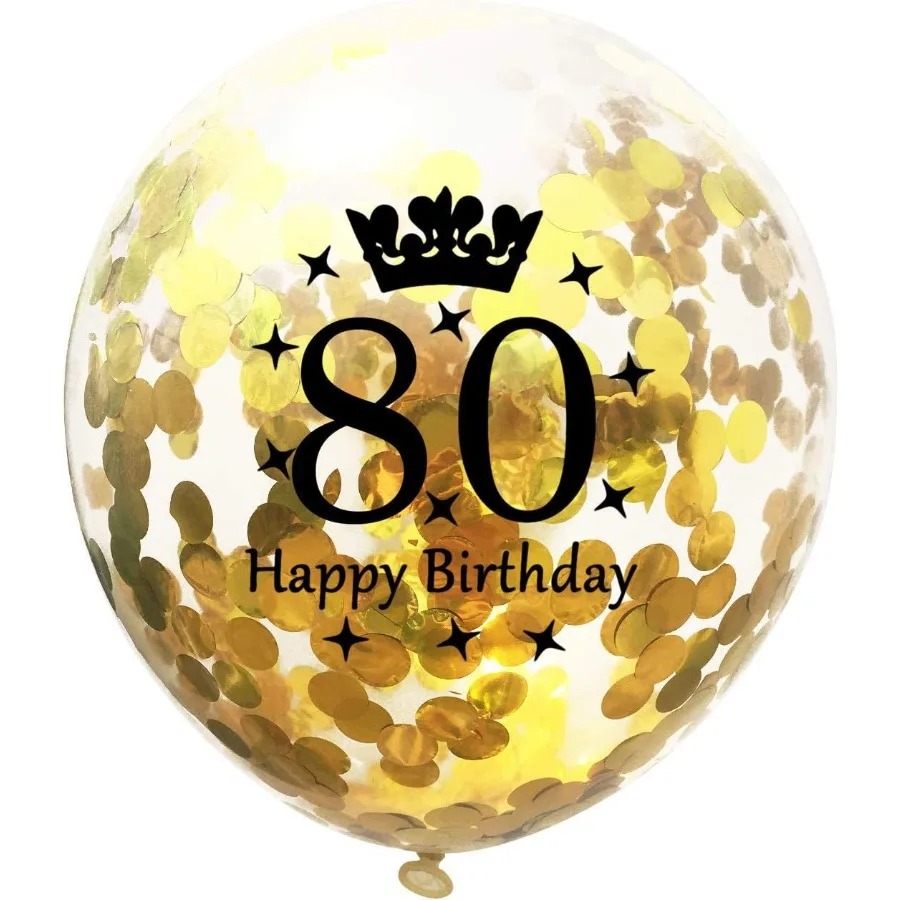 بالونات عيد الميلاد الثمانين باللونين الأسود والذهبي زينة حفلات أعياد الميلاد الثمانين للرجال والنساء بالونات قصاصات من اللاتكس لعمر 80 سنة