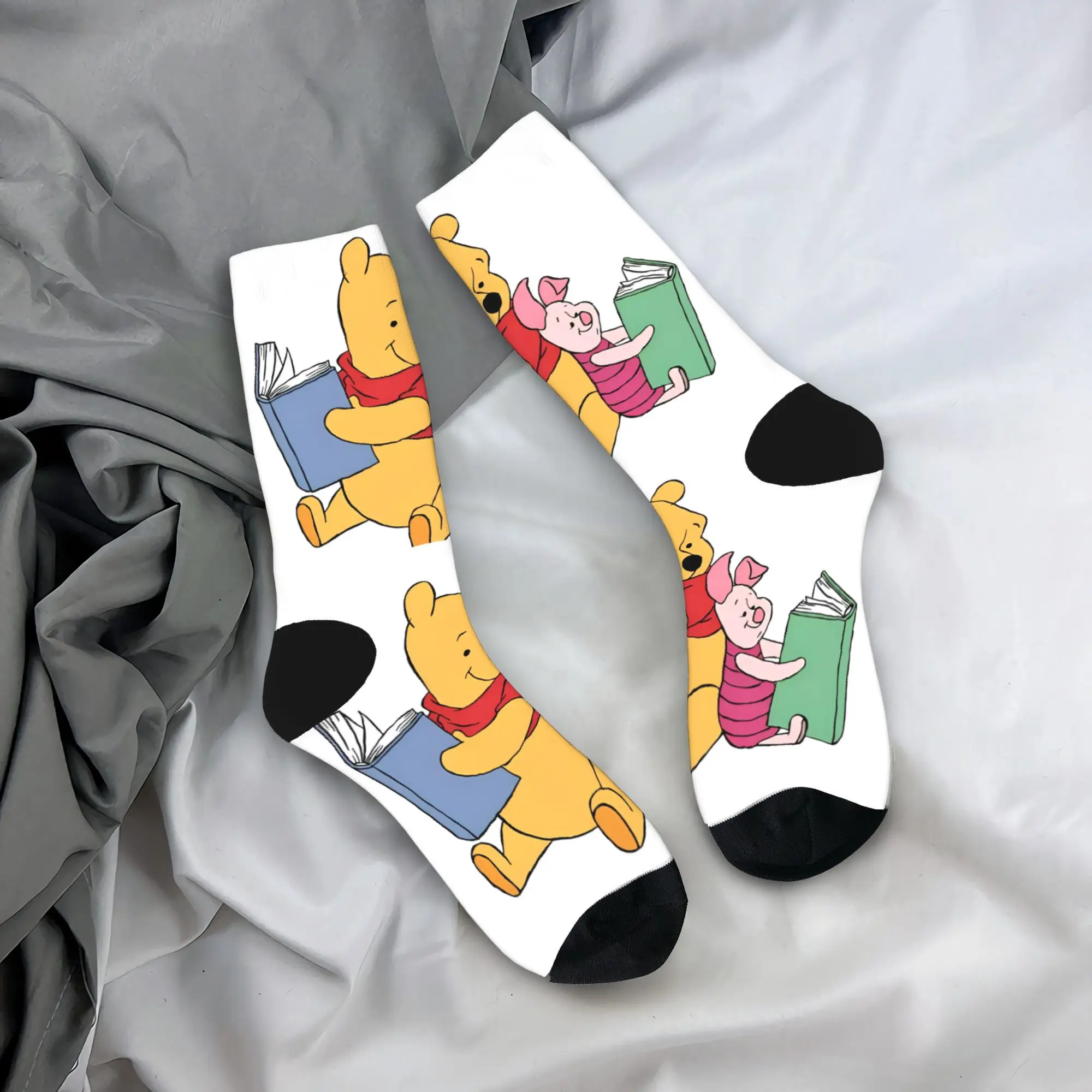 Winnie the Pooh and Piglet Socks  Non Slip Stockings Women Men Breathable Climbing Socks Winter Leisure Graphic Socks