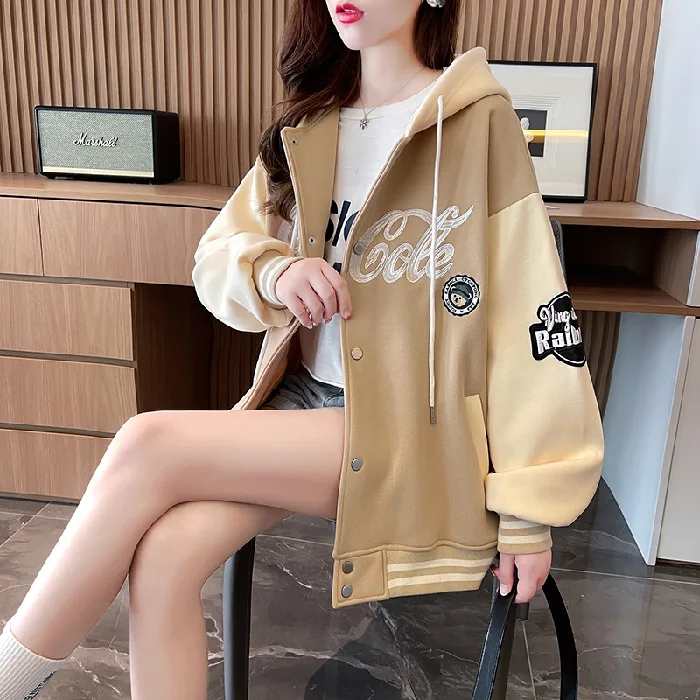 ZOUXO Hoodies Women 2023 Spring Autumn New Fashion Fleece Thickened Hoodies Kpop Loose Hooded Zip-up Baseball Clothes