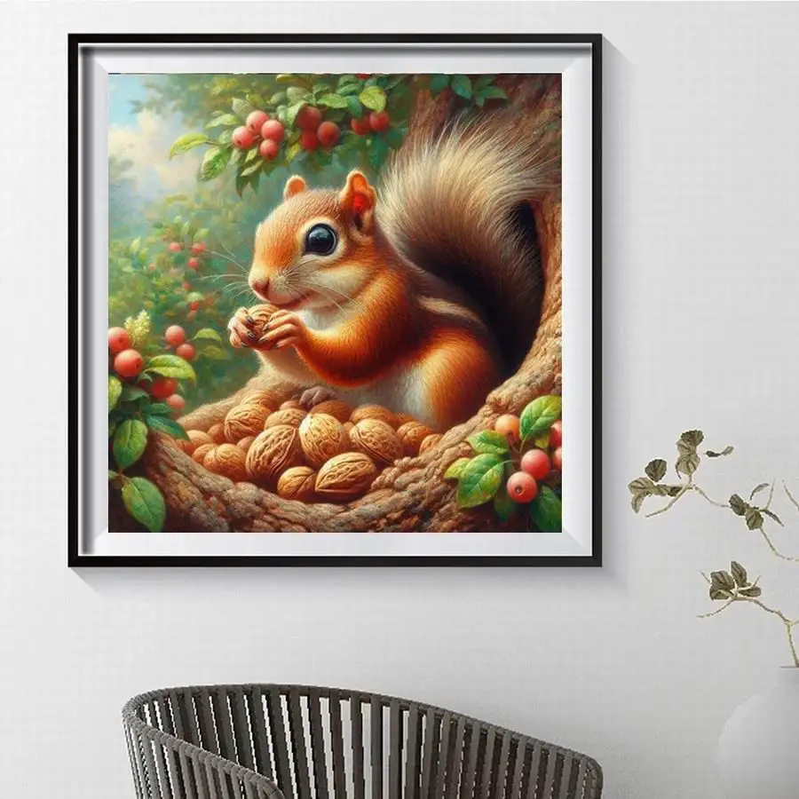 Diy 5d Diamond Painting New Arrival 2024 Apple Orchard Squirrel Full Mosaic Embroidery Animals Cat Rhinestone Picture Wall Decor