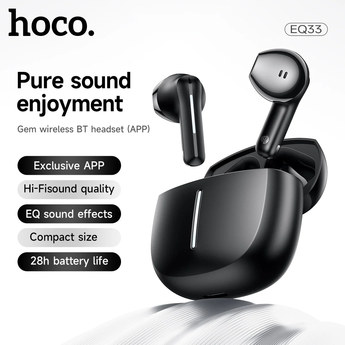 

HOCO EQ33 Wireless Bluetooth Headset App Control Hands-Free Stereo Headphones with Microphone for Mobile Phone Semi In Earphone