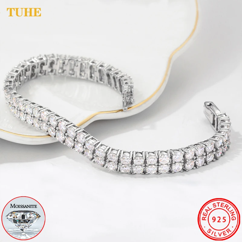 6mm Round Cut Moissanite Tennis Bracelet for Women GRA Certified 925 Sterling Silver 2 Rows Tennis Bracelets Fine Jewelry Gifts