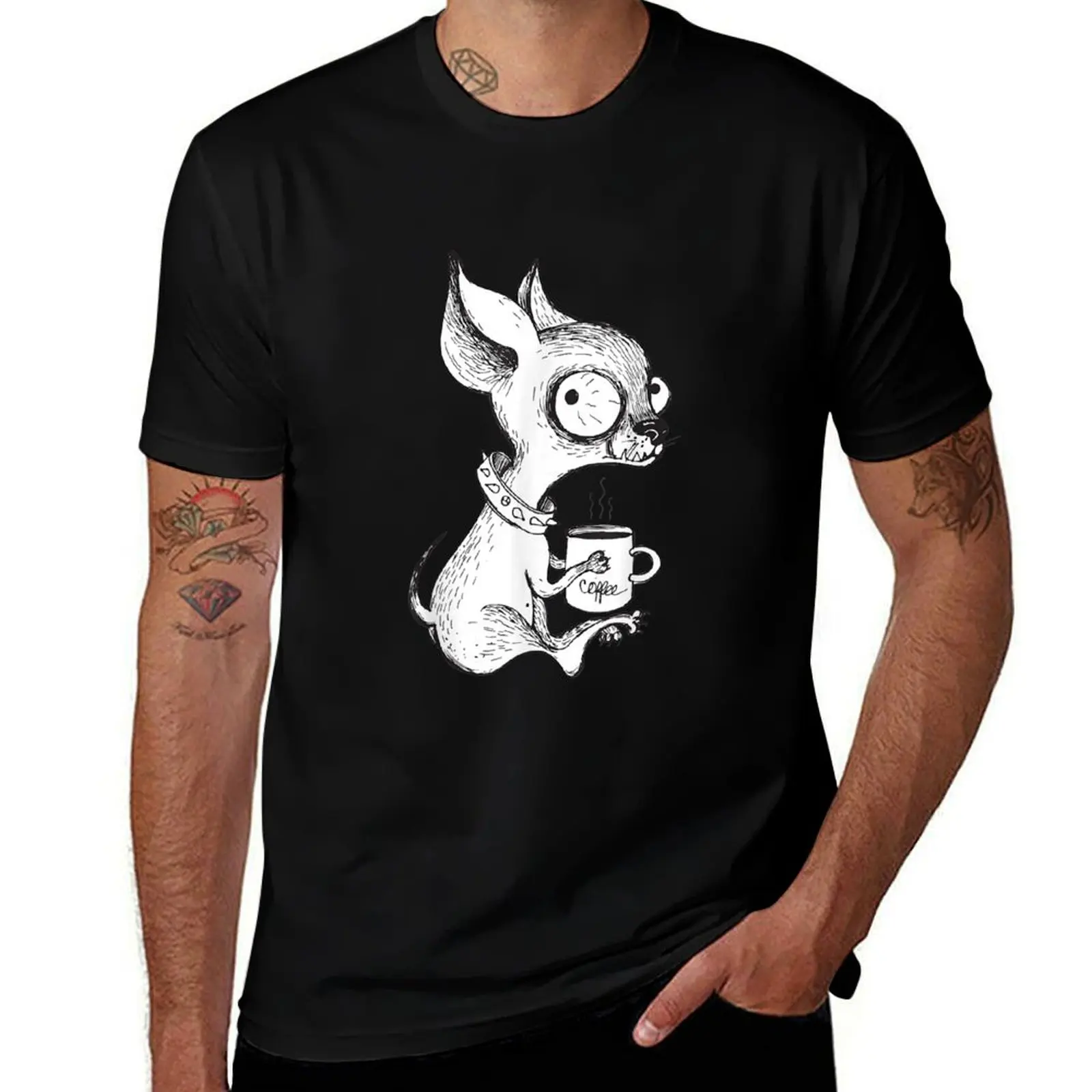 لطيف فريد تشيهواهوا والقهوة الفن الكلب عاشق هدية تي شيرت تي شيرت رجل عادي تي شيرت رجل فاخر رجل تي شيرت للرجال تي شيرت