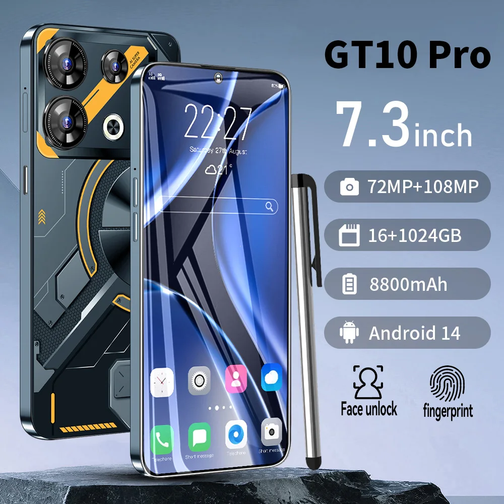 Global Version GT10Pro 5G Smartphone 7.3 Inch 16GB +1024GB Snapdragon 8 gen3,108 MP Camera 8800Mah Battery Android Phone