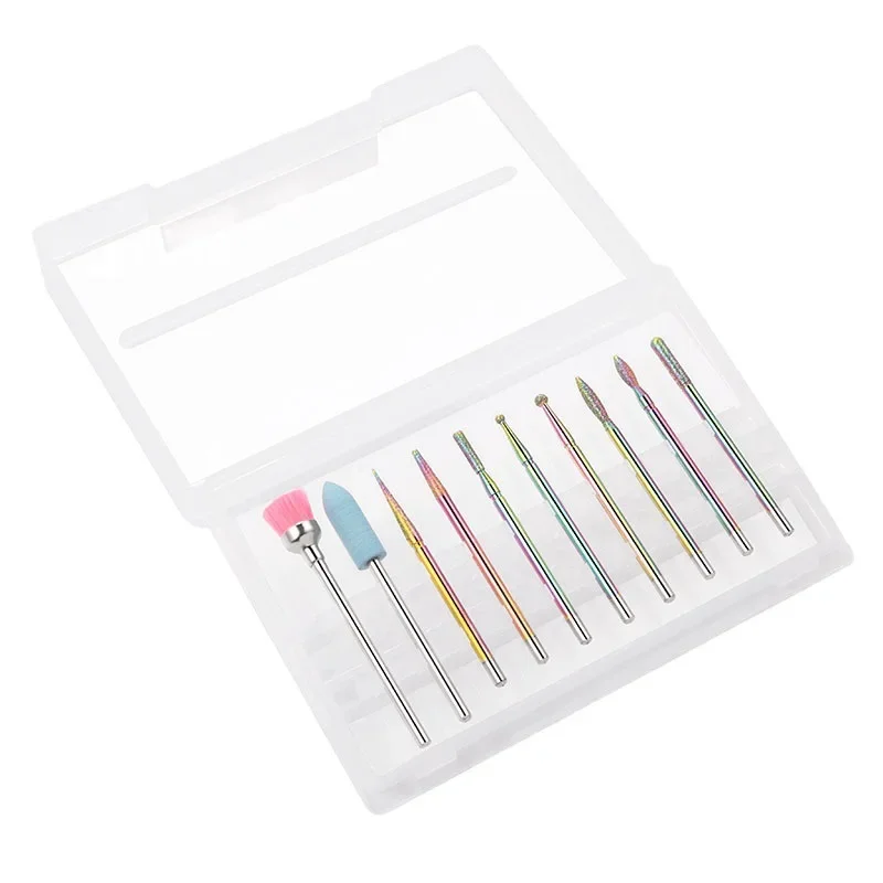 10 Pcs kit Diamond Milling Cutters Carbide Nail Drill Bits set rainbow SSFor Electric Drill Manicure Machine Accessory Tungsten