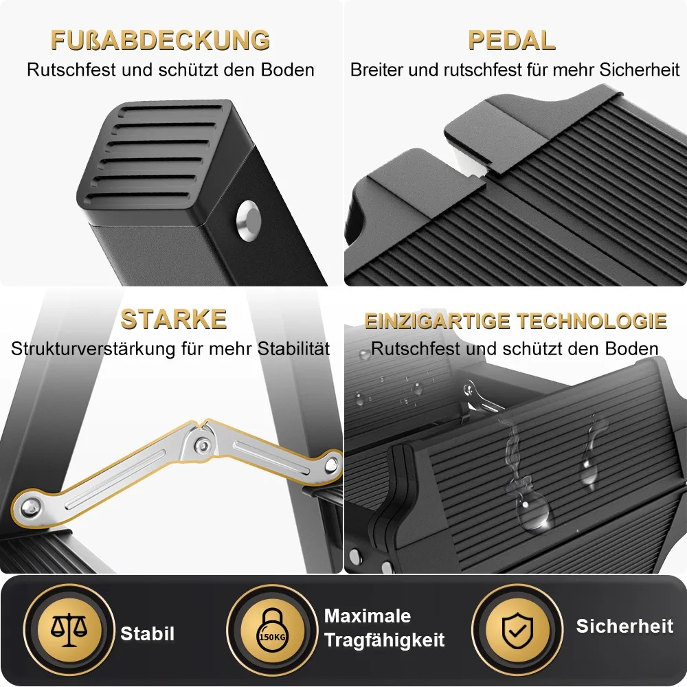 Ladnamy-Échelle noire à chevrons en alliage d\'aluminium épais, escabeau multifonctionnel d\'escalade d\'intérieur