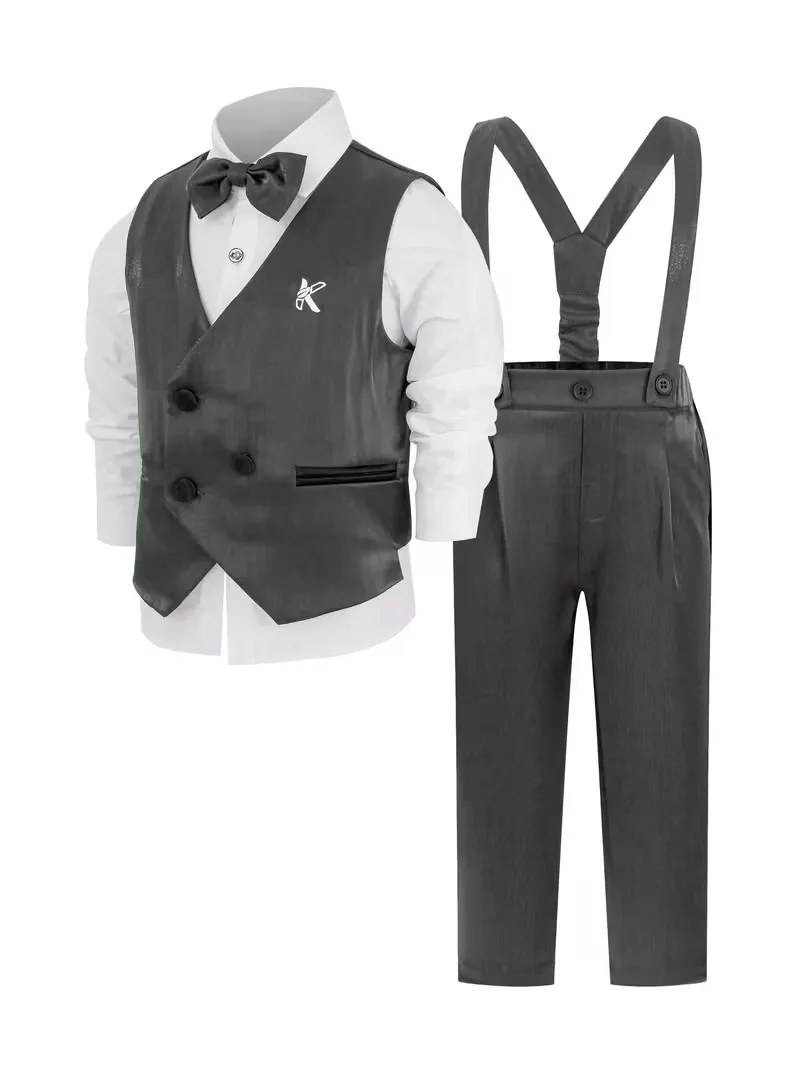 Boys Navy Blue Spring Summer Vest Dress Photography Suit School Kids 1Year Birthday Wedding Dress Children Ceremony Costume