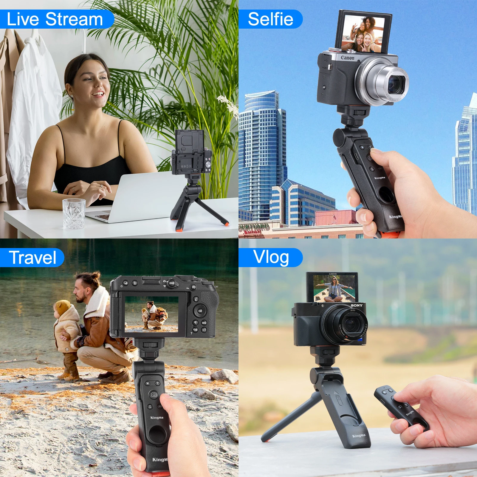 KingMa Wireless Shooting Grip Tripod for Sony with Camera Remote Control for Still, Video, Vlogging for Sony ZV-E10 A6700 A7IV