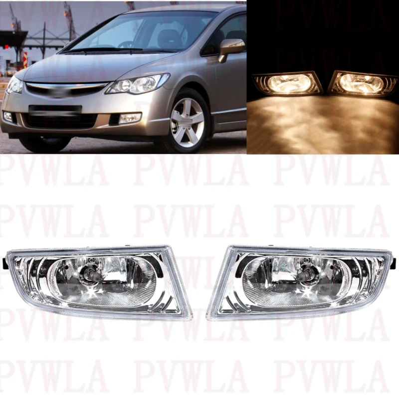 

Pair Front Fog Light Lamp With Halogen Bulbs 33950-TX3-H01 33900-TX3-H01 For Honda Civic DBA-FD1 FD2 2006 2007 2008