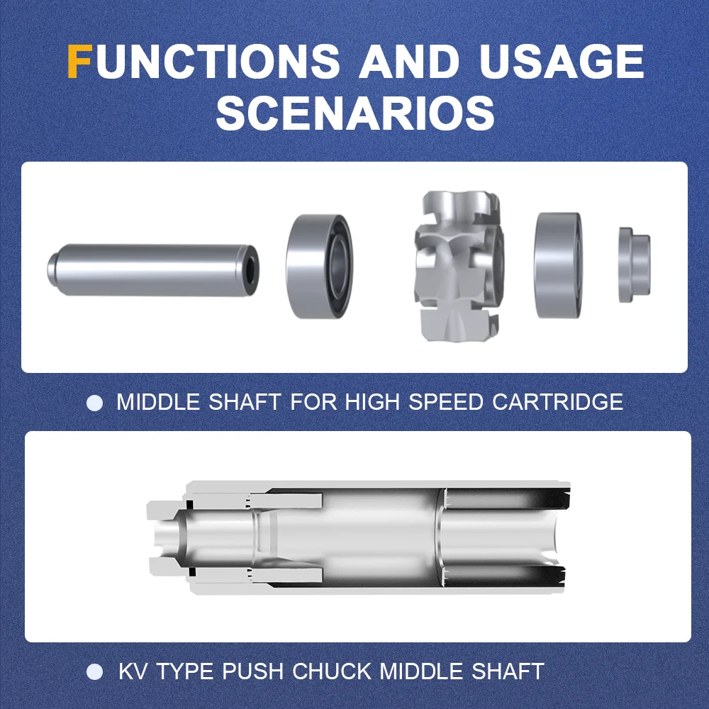 Tutte le dimensioni KV Push mandrino dentale manipolo ad alta velocità turbine ad aria albero del rotore per pezzi di ricambio per cartucce AI-S-KV