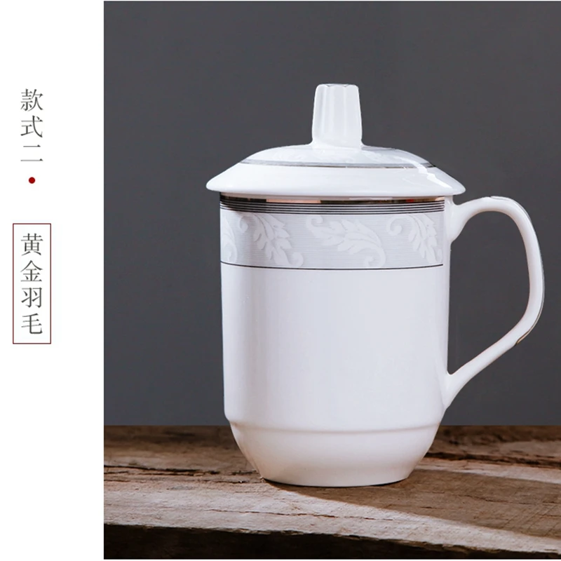 Taza de té de cerámica Jingdezhen, taza china con cubierta, para oficina, sala de conferencias, taza de agua, personalizada, 10 Uds./lote