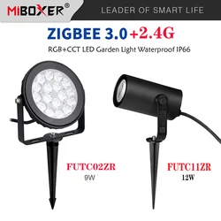 Miboxer Impermeável LED Jardim Luzes, RGBCCT, IP66, Zigbee 3.0, Gateway 2.4G, Controle Remoto RF, 9W, 12W, AC110V-220V