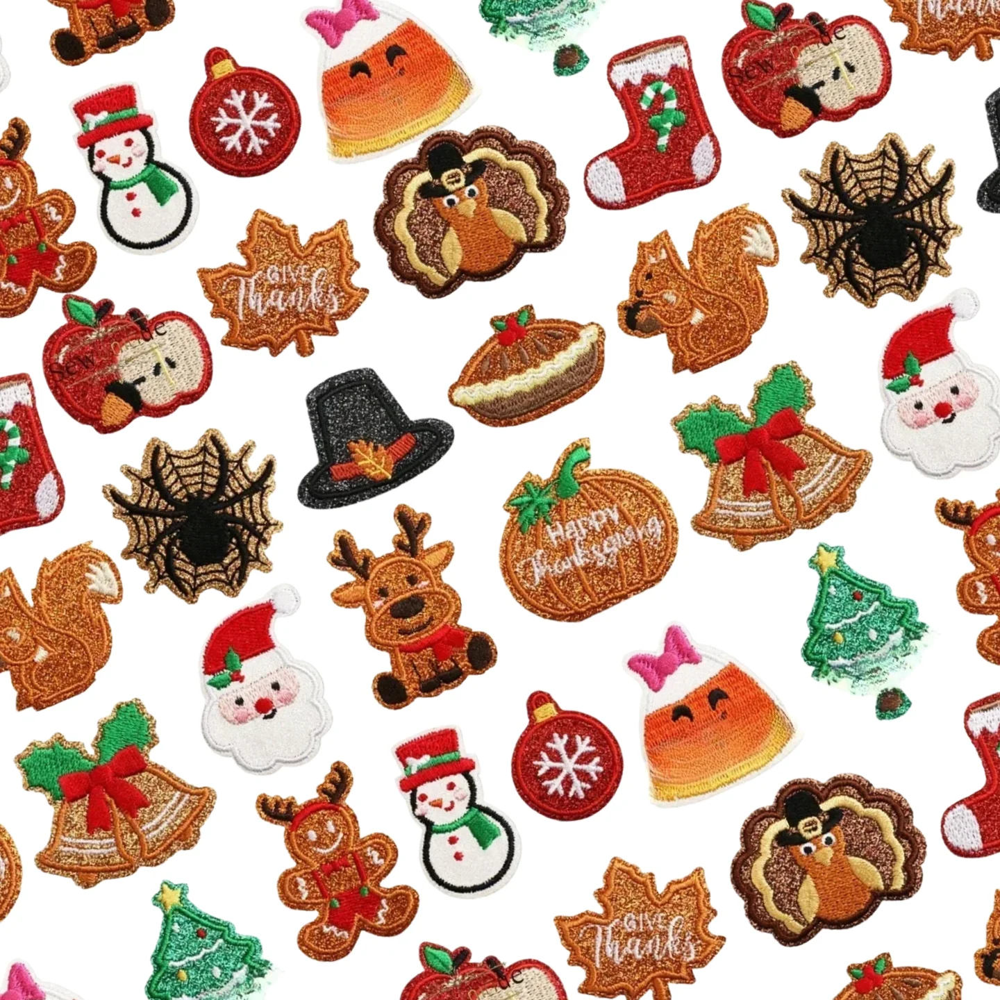 

Christmas Theme Embroidery Patches Ironing Cloth Sticker Cartoon Apple Patch Sticker Glitter Powder Material Little Squirrel