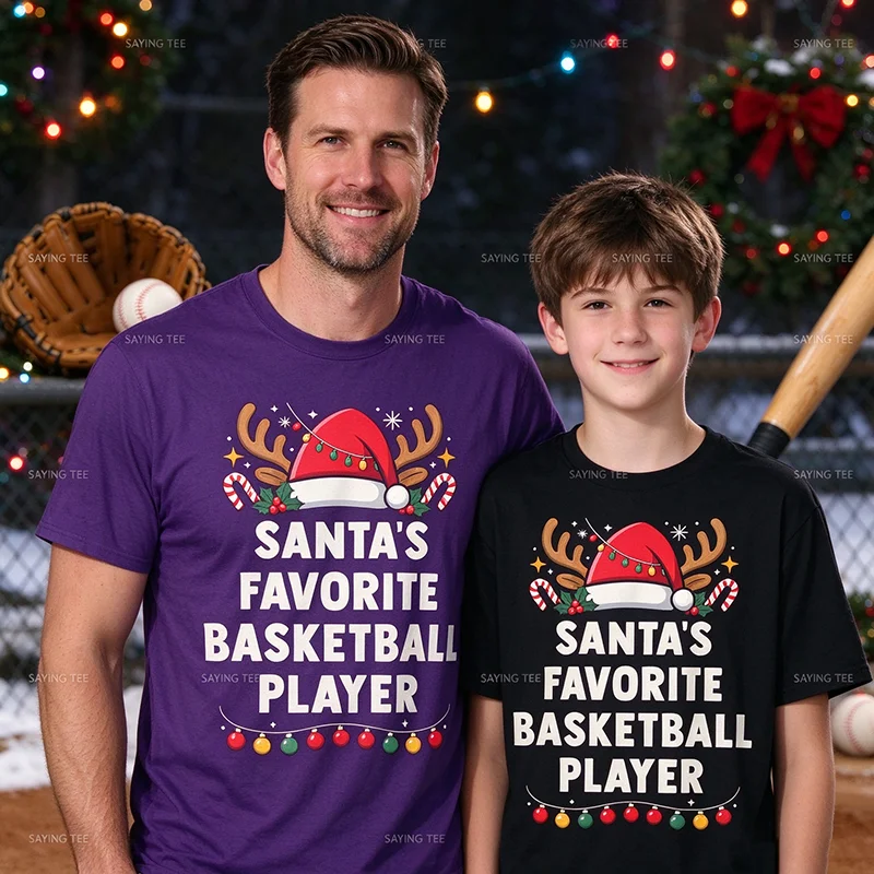 Camiseta navideña para amantes del deporte con el diseño del jugador de baloncesto favorito de Papá Noel, estilo Y2K, divertida, ideal como disfraz navideño o regalo.
