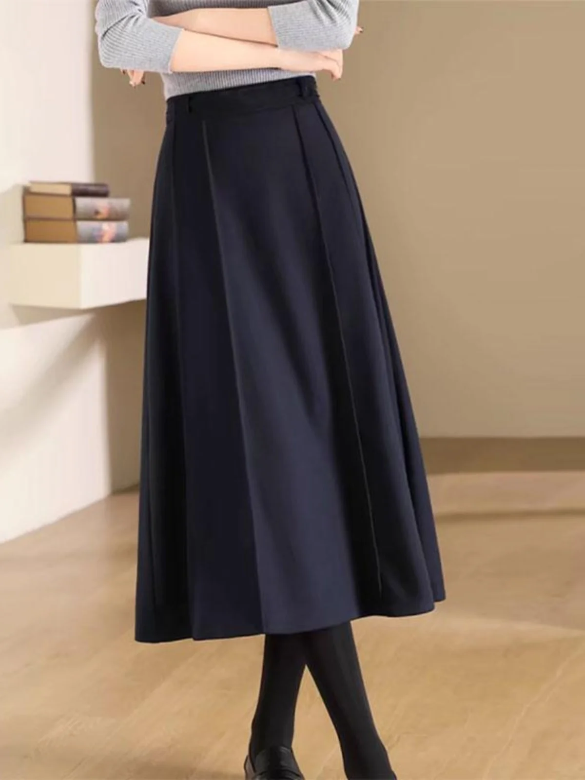 

Юбка-миди трапециевидной формы с высокой талией королевского синего цвета для женщин, утягивающая юбка-зонтик, корейский слэ с