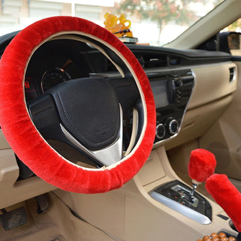 2 uds perilla de palanca de cambios de coche freno de mano cubierta de felpa peluda Protector de ajuste Otoño Invierno rosa rojo lindo suave accesorios cálidos