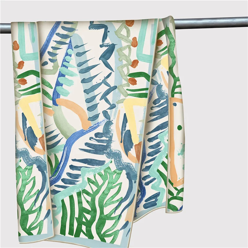 Pobing Twill Seiden schal Frauen Poncho Hand gerollt Graffiti gedruckt lange Schals Wraps Bandana großen Schal Hijabs weibliche Foulards – Detail 7