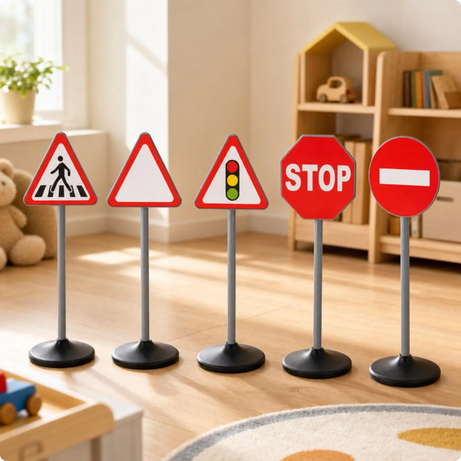 5 Pieces Traffic Sign Toy Set Child-Sized Toy Traffic Signs Safe Long-Lasting for Children, Playroom, Classroom