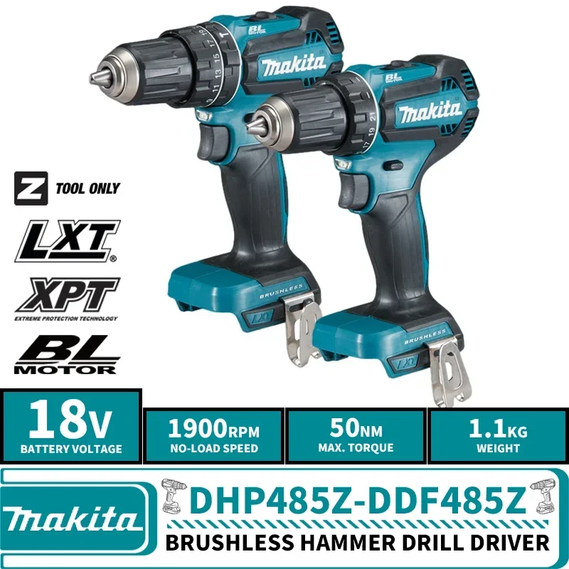 Makita DHP485Z DDF485Z Brushless Cordless Compact Impact Drill Driver 18V Electric Screwdriver Lithium Power Tools 50NM