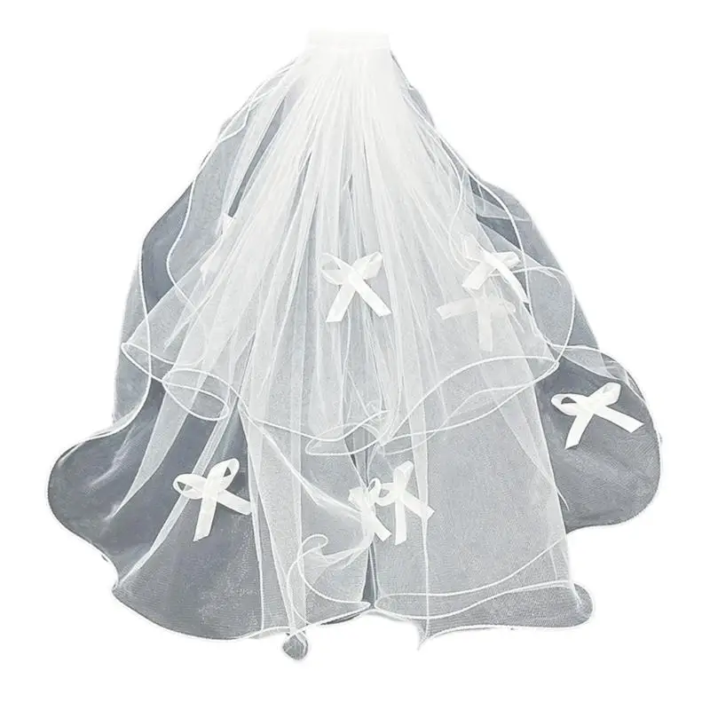 

31BB Delicate Bridal Veil Mantilla Double Layer Veil Headpiece Bowknot Bachelorette Party Bridal Hair Jewelry Headpiece